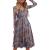 SHENYANGWA Fall Dresses for Women 2021,Casual V Neck Pockets Pleated Midi Dress Knee Length Wedding Guest Sundress