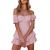 Women’s Off Shoulder Short Sleeve Rompers Criss Cross Tie Back Zipper Jumpsuit Ruffle Hem Chiffon Mini Dress