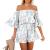 Fixmatti Women Boho Summer Romper Casual Floral Print Off Shoulder Strapless Shorts Jumpsuits