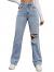 SweatyRocks Women's High Waist Slant Pocket Denim Jeans Ripped Straight Leg Pants