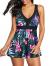 Century Star Women’s Elegant V Neck Athletic One Piece Bathing Suit Tummy Control Flower Print Skirt Swimwear