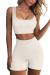 FAFOFA Workout Sets for Women 2 Piece Seamless Ribbed Crop Tank High Waist Shorts Yoga Outfits