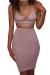 ioiom Women's Glitter V Neck Halter Backless Sleeveless Bandage Bodycon Midi Dress