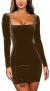 GOBLES Womens Sexy Velvet Long Sleeve Bodycon Elegant Mini Party Dress