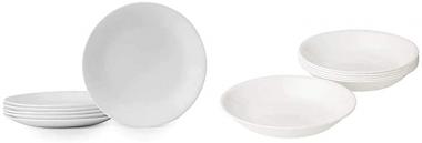 Corelle Winter Frost White Lunch Plates Set (8-1/2-Inch, 6-Piece, White) & Winter Frost White 20-Ounce Bowl Set (6-Piece)