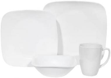 Corelle Square Pure White 16-Pc Set W/Bonus 10-Oz Bowls