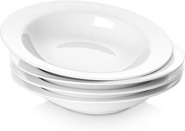 Y YHY Pasta Bowls and Plates,20 Ounces White Soup Bowl Set of 4, Porcelain Bowl Set for Salad, Microwave Oven safe