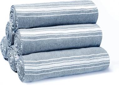 Belizzi Home Peshtemal Turkish Towel 100% Cotton Chevron Beach Towels Oversized 36x71 Set of 6, Beach Towels for Adults, Soft Durable Absorbent Extra Large Bath Sheet Hammam Towel - Navy Blue