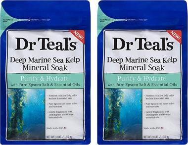 Dr Teal's Epsom Salt Sea Kelp Sea Mineral Bath Soaking Solution - Purify & Hydrate - Pack of 2, 3 lb Resealable Bags - Moisturize Your Skin, Relieve Stress and Sore Muscles