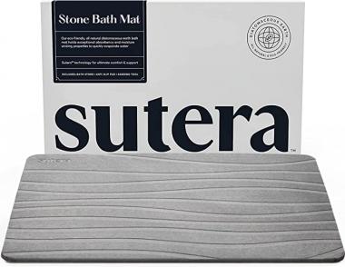 SUTERA - Stone Bath Mat, Diatomaceous Earth Shower Mat, Non-Slip Super Absorbent Quick Drying Bathroom Floor Mat, Natural, Easy to Clean (23.5 x 15 Gray)