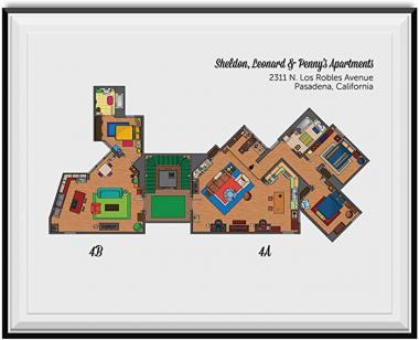 My Party Shirt Sheldon, Leonard & Penny's Apartments Floor Plan Poster Big Bang Theory TV Show