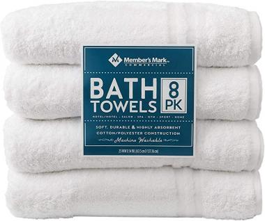 Member's Mark Commercial Bath Towels, White (Set of 8)