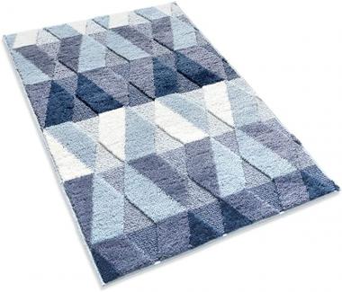 Front Door Rugs Shaggy Non-Slip Bath Rug Absorbent Floor Foot Mat Microfiber Striped Pad Shower Rug Runner 20x32 inch Blue