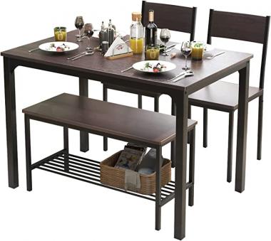 soges 4 Person Dining Table Set,43.3 inch Kitchen Table Set for 4,2 Chairs with Backrest,2-Person Bench with Storage Rack,Nesting Furniture Set for Dining Room and Restaurant, Rustic Oak GCCZ1008