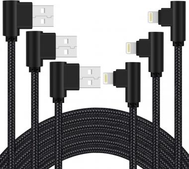 iPhone Charger 6ft MFi Certified 3 Pack Right Angle Lightning Cable Nylon Braided 90 Degree iPhone Charging Cable for iPhone 13 12 11 Pro X XS XR 8 Plus 7 6 5 and More (Black, 6 Foot)