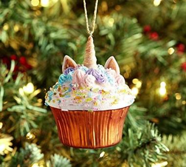 Unicorn Cupcake Glass and Resin Ornament Christmas Ornament Pottery Barn