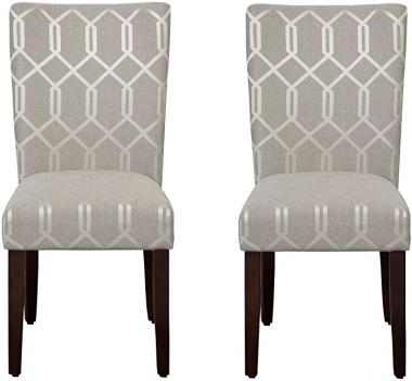 HomePop Parsons Classic Upholstered Accent Dining Chair, Set of 2, Pewter Grey and Lattice Cream