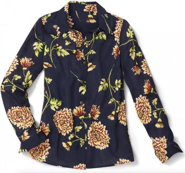 cabi Daisy Blouse Button Down Top Floral Style 3250 Navy Yellow