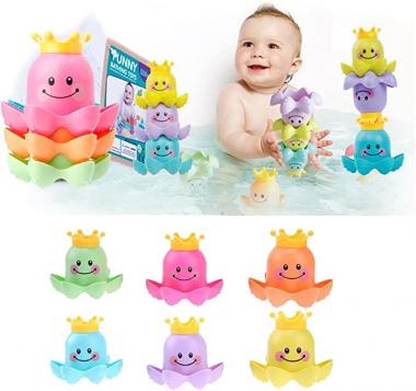 Little Bado Stacking Cups Bath Toys Six Cups Bathtime Toy STEM Educational Gift for Toddlers Girls Boys Christmas Toy Gift