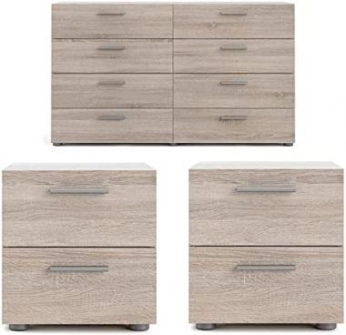 Home Square 3 Piece Bedroom Set with 8 Drawer Dresser and Two 2 Drawer Nightstand in Truffle