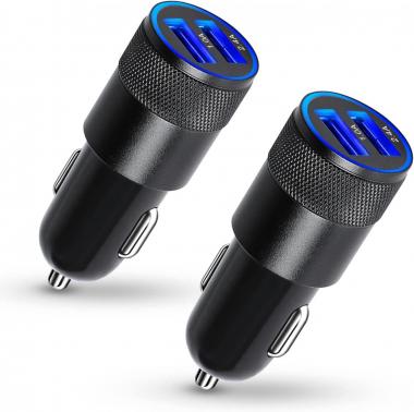 2 Pack Car Charger, 3.4a Fast Charge Dual Port USB Cargador Carro Lighter Adapter for iPhone 14 13 12 11 Pro Max X XR XS 8 Plus 6s, iPad, Samsung Galaxy S22 S21 S10 Plus S7 j7 S10e S9 Note 8, LG