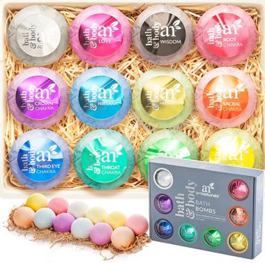 artnaturals Large Bath Bombs Gift Set kit – (12 x 4 Oz / 113g) - Natural Handmade Essential Oil Spa Bubble Bath Bomb Balls Fizzies – for Relaxation, Moisturizing, & Fun for Women, Kids, & Men