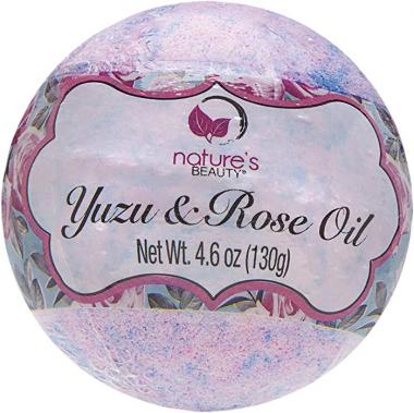 Nature’s Beauty Yuzu & Rose Oil BATH BOMB, 4.6 Oz, Spa Bomb Fizzies, Blend of Aromatic Oils, Soothes Skin, Refreshing, Non-Staining, Natural Ingredients, Hand Crafted, Best Gift for Girlfriends, Women