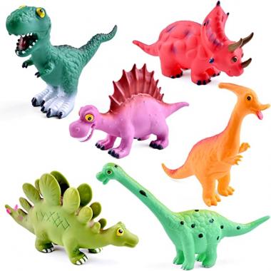 6 Pieces 12" Dinosaur Bath Toys, Saft Dinosaur Figures Playset Water Squirts Toys for Bathtub with Bath Toy Organizer, Dinosaur Party Supply, Toddler Birthday Gifts