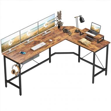 CubiCubi L-Shaped Desk Computer Corner Desk, Home Office Gaming Table, Sturdy Writing Workstation with Small Table, Space-Saving, Easy to Assemble, Rustic Brown