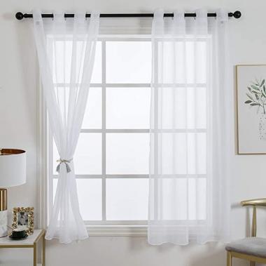 Zebrasmile 1 Pair Grommet Top White Sheer Curtain Elegant Lightweight Voile Panel Drapes for Living Room and Sliding Glass Door Kitchen Bedroom Ring Sheers Drapery Window Treatment 63 inch Long