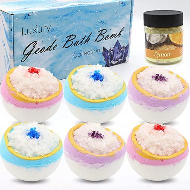 Crystal Bath Bombs Luxury Gift Set - Self Care Stress Relief Gifts for Women Mom Organic Geode Bathbombs with Essential Oils and Sea Salt Bubble Bath Fizzy Spa