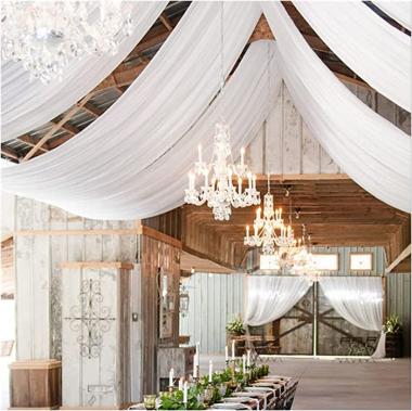 White Wedding Ceiling Drapes 2 Panels 5ftx20ft Long Sheer Voile Chiffon Ceiling Draping Ceremony Hall Party Decorations