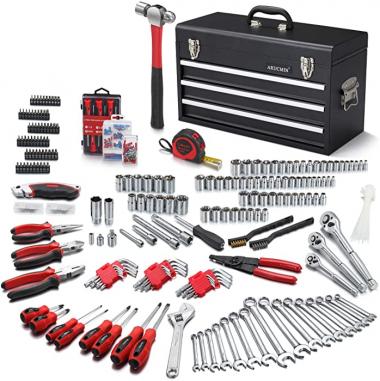 ARUCMIN 438-Piece Mechanics Tool Set with 3-Drawer Heavy Duty Metal Box Repair Tool Kit