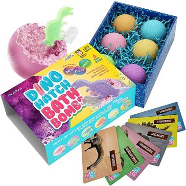 Dino Hatch Bath Bombs for Kids with Surprise Dino Capsule Inside - Dinosaur in Each Fizzy - with Learning Cards - Kids Bath Bombs & Toys Inside - Toy Filled - Christmas Gifts for Girls & Boys