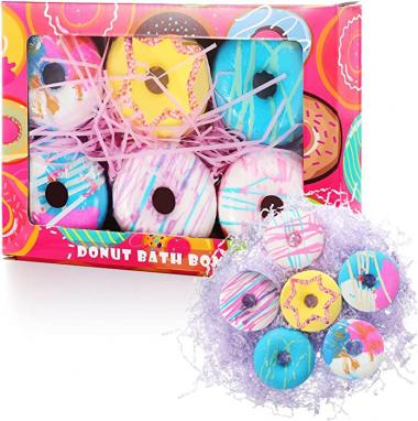 6 Pieces Donut Bath Bombs Set, Handmade 2.8oz Large Natural Bath Bombs with Essential Oils Moisturizing Aromatherapy Shower Steamers Bubble Bath Balls Spa Gifts for Women Girls Valentines