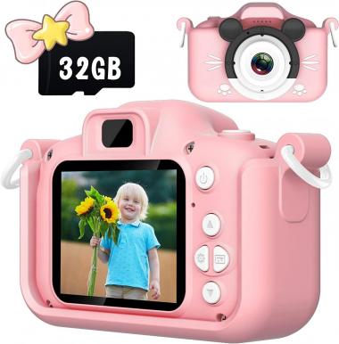 Saneen Kids Camera, 40MP & 1080P HD Digital Camera for Kids Ages 2-9, 4X Zoom Toddler Kids Toy Camera for 2 3 4 5 6 7 8 9 Year Old Girls Boys Christmas Birthday Gifts with 32GB TF Card (Pink Mouse)