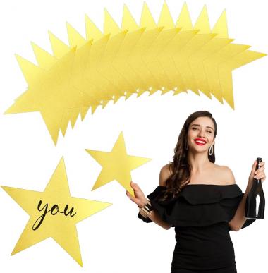 Star Cutouts, 11Inch Gold Star Cutouts, 24Pcs Double Printed Star Cardboard Cutout, Glitter Large Paper Star Decorations for Graduation Classroom Wall Wedding Movie Night Bulletin Board Party Supplies