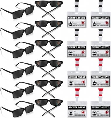 24 Pcs Secret Agent Name Tags and See Behind You Sunglasses Secret Agent Badge Rear View Mirror Sunglasses Detective Glasses for Escape Room Party Favors Detective Party Supplies