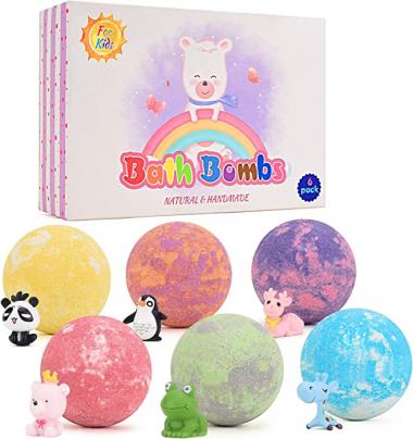 Bath Bombs for Kids with Surprise Inside, 6 Pcs Handmade Natural Bubble Bath Bombs Gift Set with Toys, Perfect for Birthday or Christmas Day Girls and Boys-100% Natural and Organic Ingredients