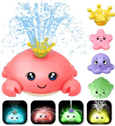 Bath Toys for Toddlers, Spray Water Baby Bath Toy, Light Up Sprinkler Bathtub Toys, Swimming Pool Bathroom Shower Water Toy for Infant Kids Boys Girls Age 1 2 3 4 5 6 Years Old - Crab Red