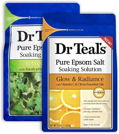 Dr Teal's Epsom Salt Bath Combo Pack (6 lbs Total), Relax & Relief with Eucalyptus & Spearmint, and Glow & Radiance with Vitamin C & Citrus