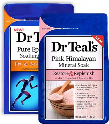 Dr Teal's Epsom Salt Bath Combo Pack (6 lbs Total), Restore & Replenish with Pink Himalayan Salt, and Pre and Post Workout