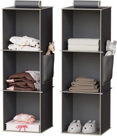 YOUDENOVA Hanging Closet Organizers and Storage, 3-Shelf Closet Hanging Storage Shelves for Closet, Set of 2