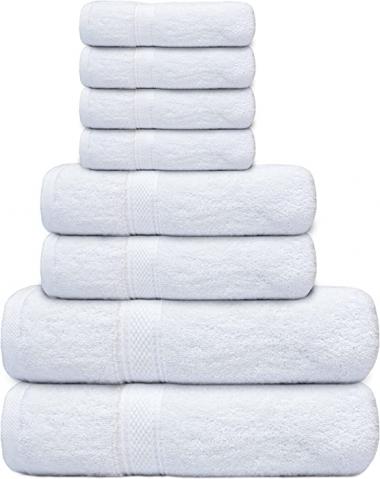 Aesthetic Towels White Towel Set (Pack of 8) -2 Bath Towels 2 Hand Towels 4 Wash Cloths 600 GSM Ring Spun 100% Cotton Towels for Bathroom, Quality Quick Dry White Shower Towels