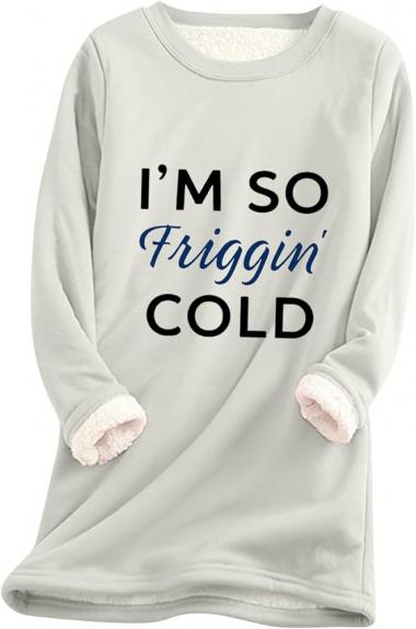 Women's Sherpa Lined Fleece Sweatshirt Fuzzy Soft Funny Sayings Winter Shirts Solid Color Thermal Cute Blouse Tops