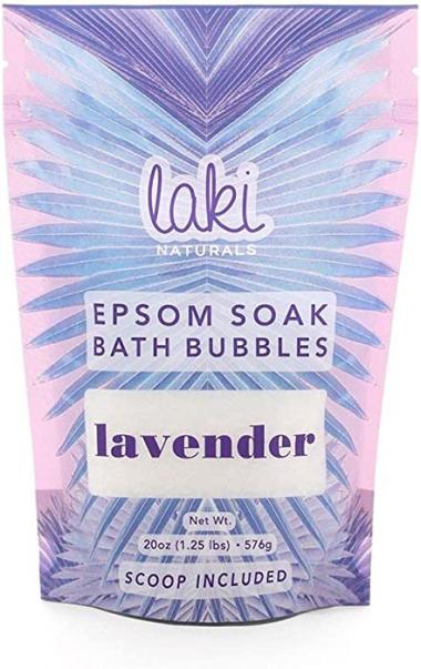 Laki Naturals Epsom Soak Bath Bubbles, Epsom Salts for Relaxation, Natural Bubble Bath Made from Coconut, Paraben Free Detox Bath Salts - Lavender, 20oz (566g)