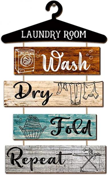 5 Pieces Laundry Room Wall Sign Rustic Laundry Room Rules Hanging Sign Wooden Wash Dry Fold Repeat Laundry Plaque Vintage Farmhouse Laundry Rules Wall Decor 19.7 x 11 Inch (Multicolored Backing)