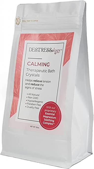 DESTRESSology Magnesium Bath Crystals| Stress Relief Calming Lavender | Therapeutic Bath Crystals (Vanilla and Lavender) | Muscle Recovery Bath Soak | Use in Hot & Cold Bath Water | 32 oz