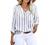 Astylish Womens V Neck Striped Roll up Sleeve Button Down Blouses Top