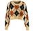 ZAFUL Women's Long Sleeve V-Neck Argyle Knitted Crop Sweater Pullover Tops